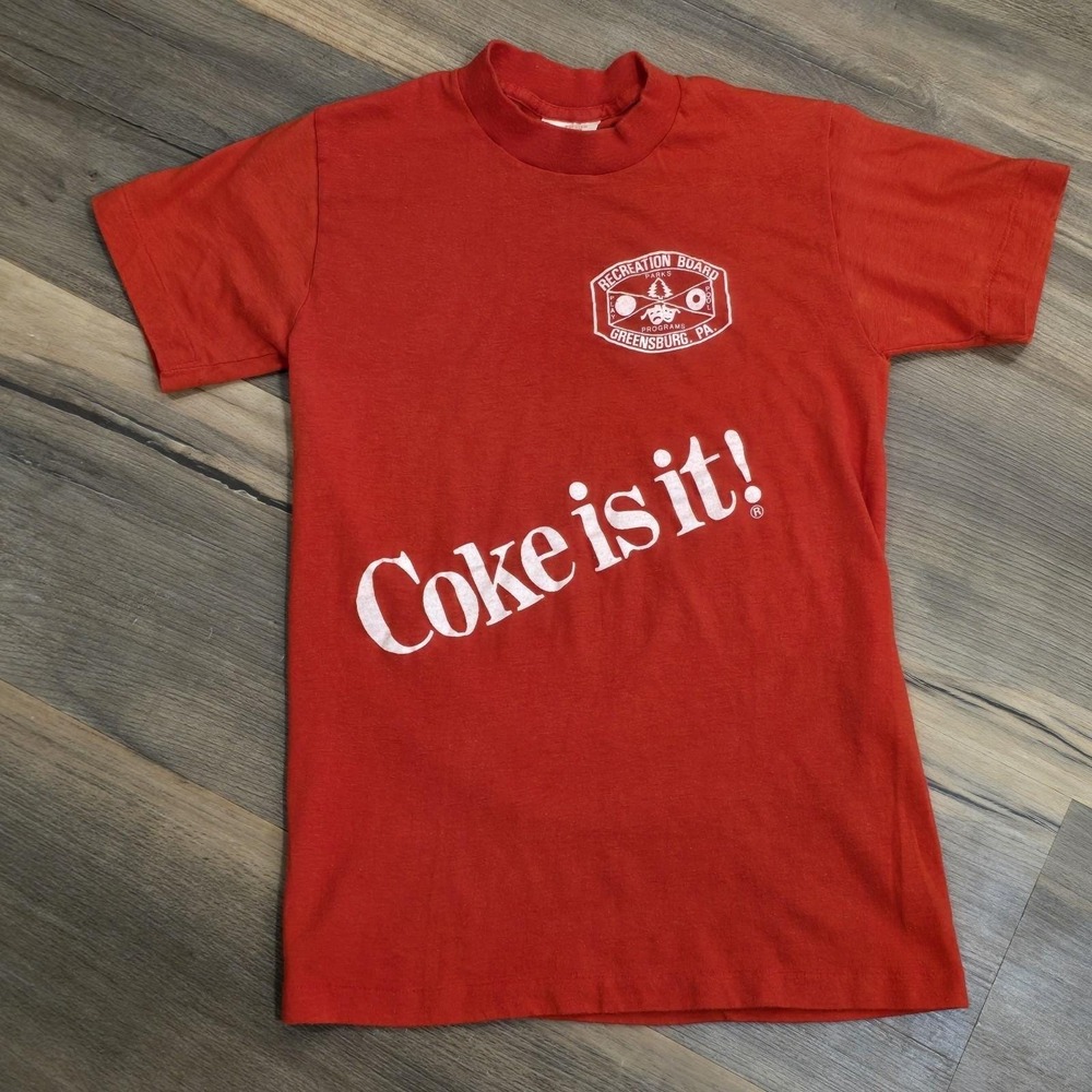 70s Coca Cola Coke Vintage Advertising Promo PA Red T‎ Shirt Kids Small